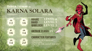 Karna Solara's stats as of Episode 5: The Seventh Kingdom