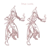 Development sketch by season artist Samir Barrett: "Ravening War art time! Here's Amangeaux & Karna. Sketches vs final."