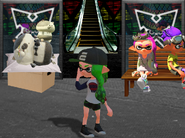 An Inkling standing in front of the Kamabo Building.