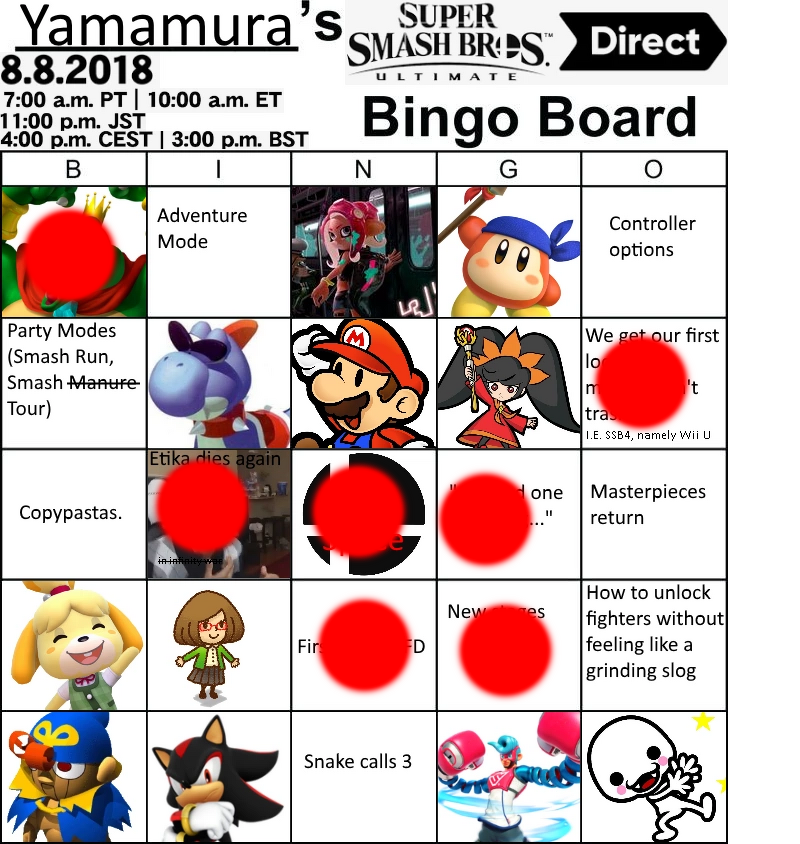 User blog:Yamamura, Mario Making Expert/Nintendo Direct Prediction Bingo:  We're Back, Baby!, Fantendo - Game Ideas & More