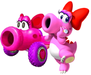 Birdo next to the Turbo Birdo