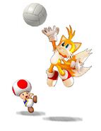 Toad and Tails Playing Volleyball