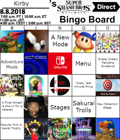 Nintendo Direct Predictions Bingo