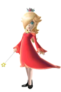 Rosalina wearing a small red dress.
