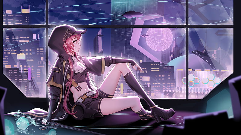 Here is the updated wallpaper of an anime girl in a cyberpunk
