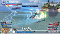 Tidus rushing an opponent with an attack.