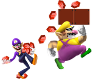 Both of the Wario Bros. collecting jewels.