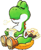 Yoshi relaxing with his food.