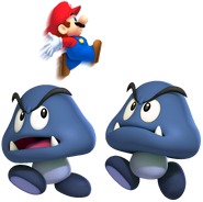 Mini Mario and two Gloombas