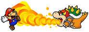 Artwork of Paper Bowser breathing fire at Mario.