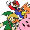 Kirby, Link, Inkling, Charizard, Pikachu and Mario