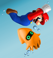 Mario and Bloop swimming