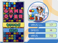 Game Over screen in Dr. Mario Express