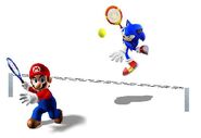 Mario and Sonic Playing Tennis