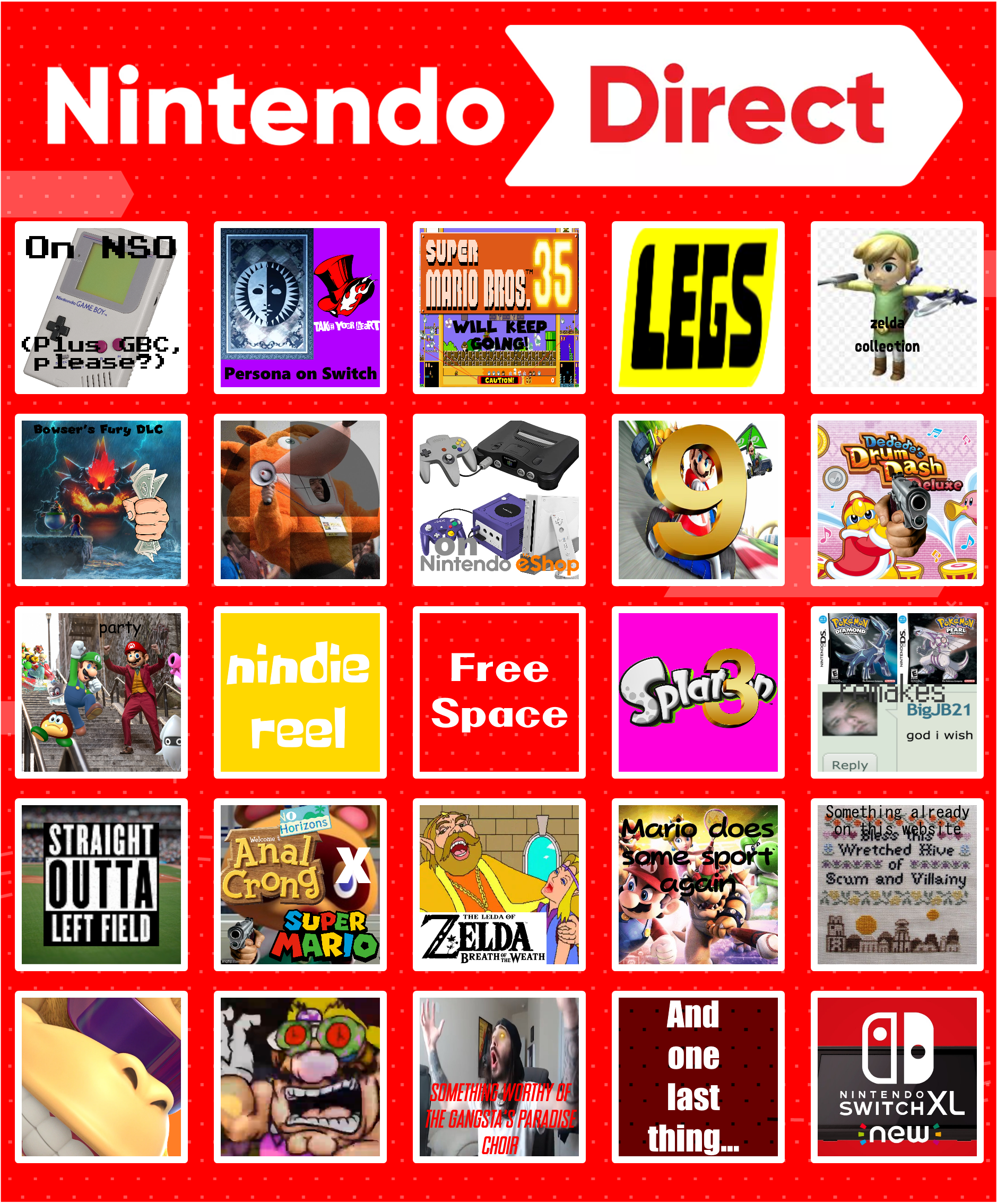 Nintendo Direct Predictions Bingo