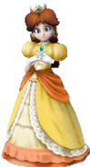 Daisy: While Daisy appears in her normal attire, a diffirent feature is her long hair. She looks like Peach's costume in SSBB, but keeps her own facial features and bangs. Daisy is and has been for a long time a friend of Mario. However; when Bowser tempts her with the stars power ("Bowser's Fortress"), she slowly turns to Bowser's side - against Mario. She hates Mario mostly after he replaces the star with a fake one, which is poisonous to the touch. She grabs it and is poisoned ("Castle Siege"), but Kamek is able to take her to Bowser, who heals her. She accompanies Bowser in his terrible reign over Mushroom Kingdom. With the power of the star, she is able to create lightning from her palms