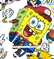 Spongebob is cosplaying as Mario. Based from the Crossover of Super Smash Bros. Ultimate x Nicktoons