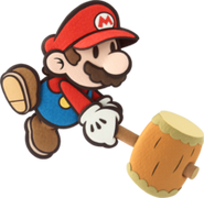 Paper Mario swinging his hammer