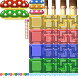 Mushroom stalks, multicolored blocks