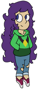 Dawn in a hoodie resembling Peridot from Steven Universe