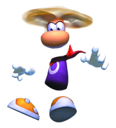 Rayman using his helicopter ability in Rayman 2: The Great Escape.