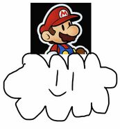 Paper Mario in a Lakitu cloud