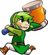 Toon Link using a big Hammer in The Legend of Zelda: Triforce Heroes.