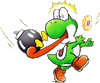 Yoshi grabing a Bob-omb.