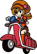 Mona riding on her scooter in Game & Wario