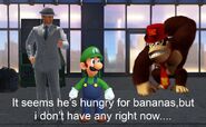 Luigi and a New Donker standing next to Donkey Kong