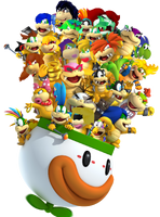 All current Koopalings (as of the 27th of April 2014) in the Koopa Clown Car by Eva