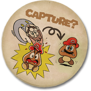 Mario capturing a Goomba with Cappy.