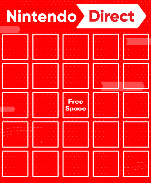 Nintendo Direct February 2023 Bingo Card