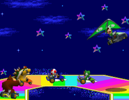 DK, Bowser, Toad, Yoshi, and Luigi in GBA Rainbow Road.