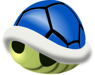 The Blue Shell. If Mario spins when he's holding it, he'll go inside and spin around, crushing rocks and enemies