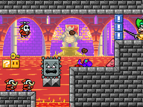 Usura yoshi chasing Dhuwor Koopa in his castle.