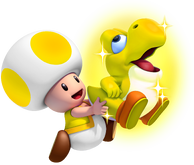 Yellow Toad holding a Glowing Baby Yoshi
