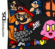 The Beta North American Boxart, featuring (Left to Right) Captain Falcon, Goku, Mario, Sonic, and Kirby.