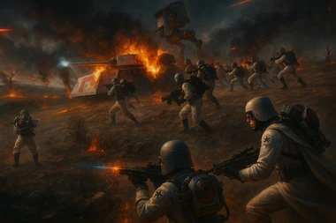 Imperial Army Troopers advancing during the Fall of Earth Era at the time of the Battle of Bygone, on October 20th, 2018...