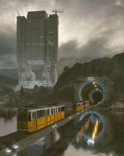 The tram system part of the InterTrine causeway passing through Lour