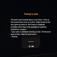 Feeney Residence - Feeney's Note inside his bunker