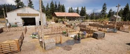 Flatiron Stockyards - Panoramic view of the cattle pens. Note the small shed near the right side of the image.
