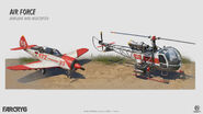 The Adjudicor LA-240 plane and the 1952 Kaumbat R-25 WSP helicopter concept art.