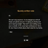 Red Tail Cabin - Quickly written note