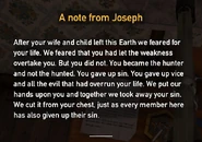 A note from Joseph