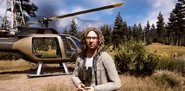 Larry in front of the helicopter at Parker Laboratories in Far Cry 5