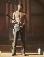 Shirtless in his church holding an AR-C