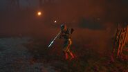 Mickey attacks from afar with a sniper rifle, equipped with a blue laser