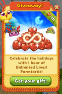 A gift of 1 hour of Unlimited Lives (December 13, 2015)