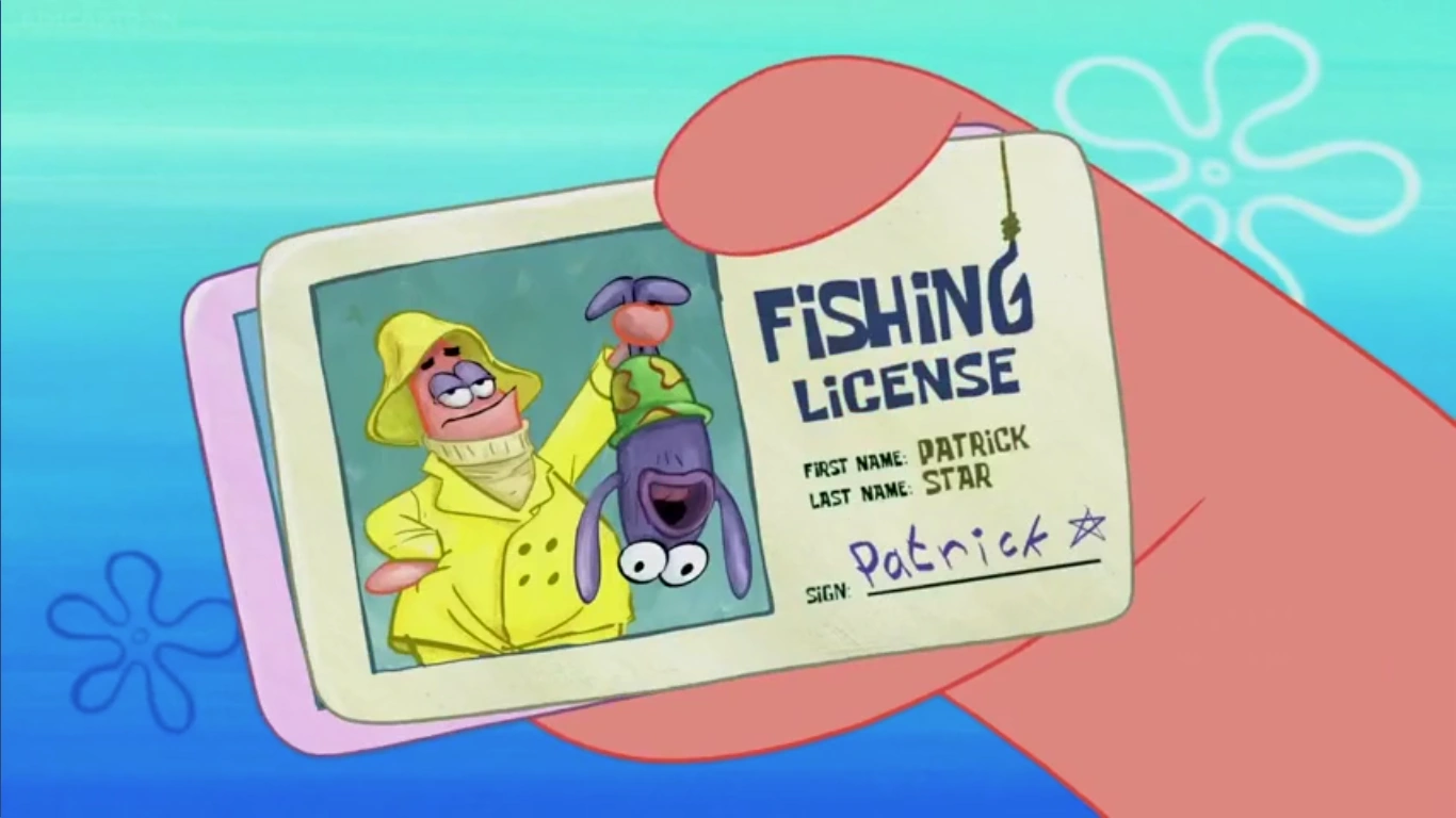 Patrick's fishing license is a license for fishing Patrick owns, t...